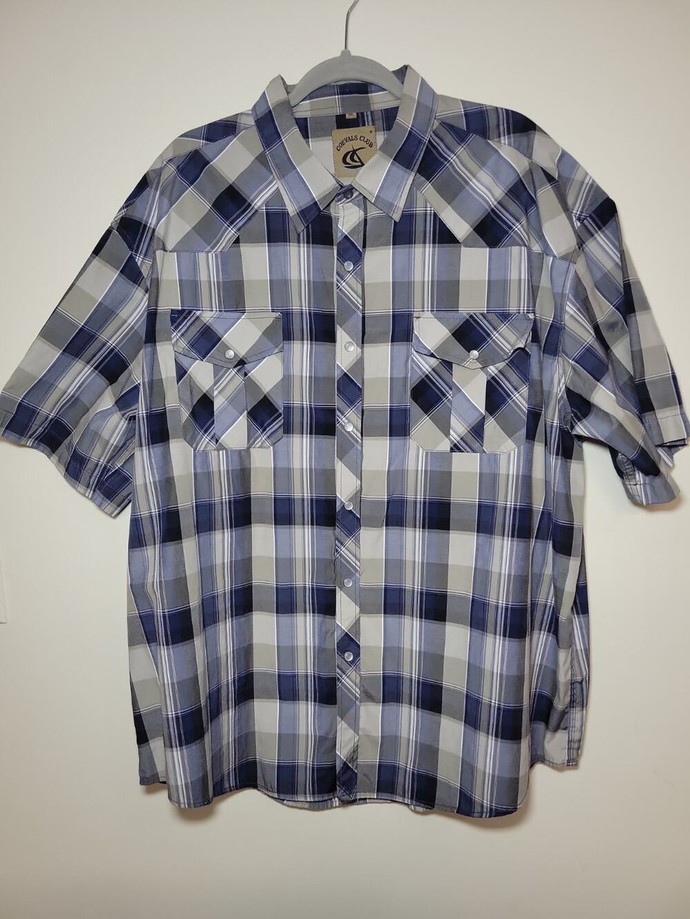 Men's 3XL Short Sleeve Pearl Snap Button Down Gray Plaid Western Rodeo Cowboy